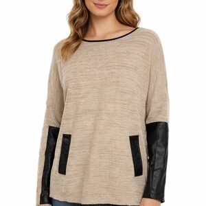 361. BCX Taupe Pullover Sweater with Black Trim